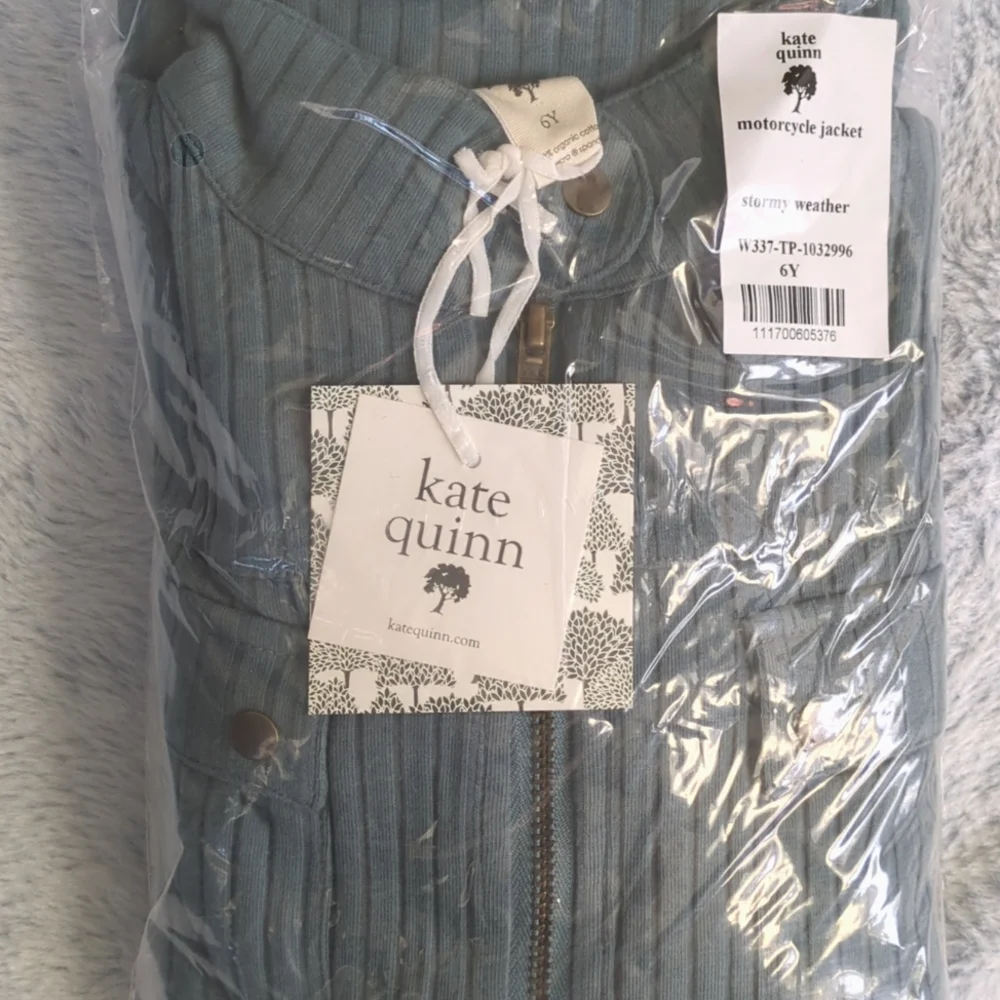 NWT 6Y Kate Quinn Long Sleeve Motorcycle Jacket Stormy Weather Blue Wide Rib